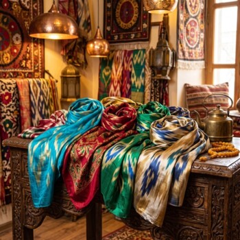 Marg‘ilon 100% Tabiiy Ipak Ikat Sharfi – Uzbek Alive
